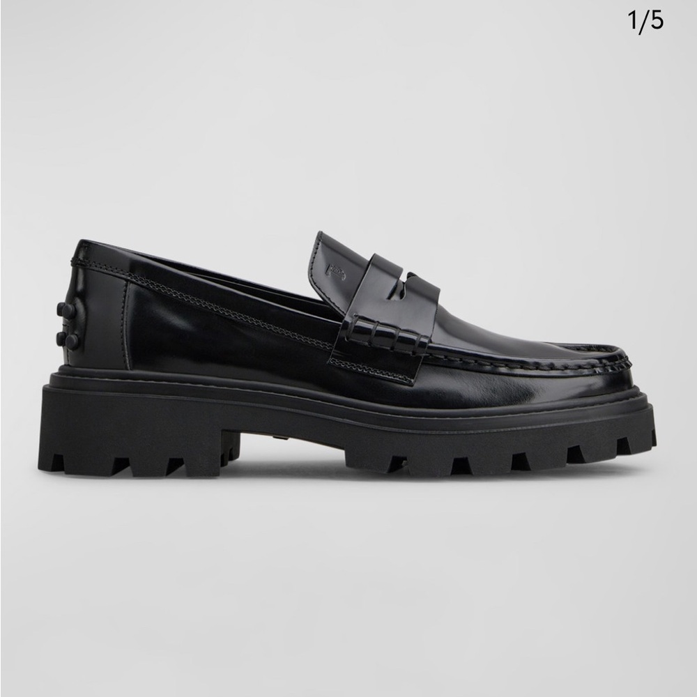 TOD’S Women’s Black Calfskin Lug Sole Penny Loafers (US36 1/2) - Picture 4 of 10